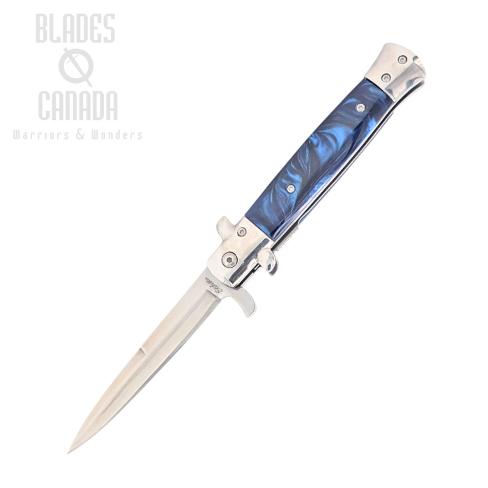 Frost Cutlery Italian Stiletto Milano Flipper Folding Knife, Assisted Opening, Stainless, Blue Handle, FISM001BL